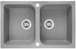 Laveo CELIA szürke kétmedencés mosogató dugókiemelős helytakarékos szifonnal (OPSRC_520T)