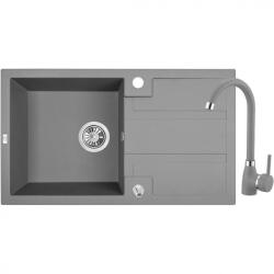 Laveo BARBADOS csepptálcás szürke szett álló csappal dugókiemelős helytakarékos szifonnal (OPSRBA_511T)