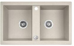 Laveo BARBADOS bézs kétmedencés mosogató dugókiemelős helytakarékos szifonnal (OPSRB_420T)
