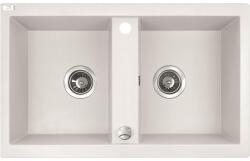 Laveo BARBADOS fehér kétmedencés mosogató dugókiemelős helytakarékos szifonnal (OPSRB_620T)