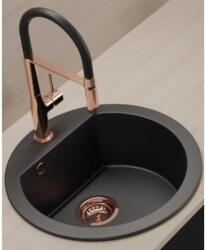 Laveo DAFNE egykör matt fekete mosogató csaplyukkal, helytakarékos szifonnal (OPSRD_780B)