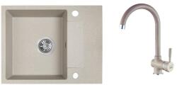 Laveo RIO MINI SZETT minicsepptálcás gránit bézs mosogató szifonnal, csappal 56x44x17, 5 cm (OPSBF_413RL)