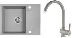 Laveo RIO MINI SZETT minicsepptálcás gránit szürke mosogató szifonnal, csappal, 56x44x17, 5 cm (OPSBF_513RL)