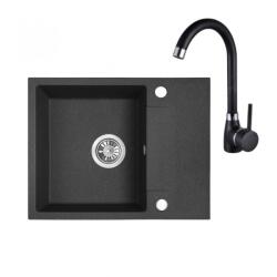 Laveo RAB MINI szemcsés fekete szett álló csappal, helytakarékos szifonnal, csaplyuktakaró dugóval (OPSRF_713YL)