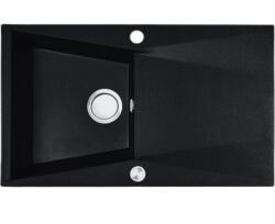 Laveo GRENADA csepptálcás matt fekete mosogató automata dugókiemelős, helytakarékos szifonnal (OPSRG_711B)