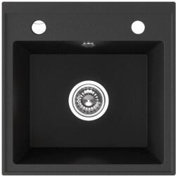 Laveo RINA egymedencés matt fekete mosogató csaplyukkal, automata dugókiemelős, helytakarékos szifonnal (OPSRP_710B)