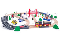 Woodyland Fa kisvonat szett vasúti híddal és elemes mozdonnyal - Woodyland