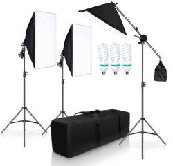 Tripla-Softbox Set - 3* 135W 40*40cm Softbox 2.1M Állvánnyal + Boom-Kar (R-ER-SBL001-3X)