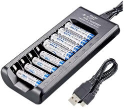  8 csatornás USB AAA AA elemtöltő (8-slots-multi-charger-908U)