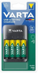 VARTA 57652 Value USB QUATTRO CHARGER elemtöltő+4db 2100mAh HR6 ceruza akkumulátor AA tölthető elem (Varta-57652)