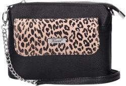 Karen fekete erezett / párducmintás rostbőr női válltáska 9468 andrea