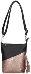 Karen fekete erezett / rosegold virágmintás női rostbőr válltáska 2501 kai
