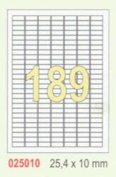 MOS Öntapadós etikett címke 25, 4x10 mm A4 íven univerzális 189 db/ív, 100 ív/csomag