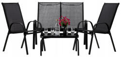 Brius Set mobilier gradina textilene 2 scaune canapea masa sticla, design modern, gri inchis (NEO-6397)