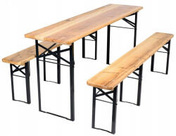 Brius Set berarie lemn masiv pliabil masa si 2 banci terasa gradina, 177x46 cm, rezistent, natur (MEB-2745)