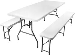 Brius Set masa 2 banci pliabile tip valiza gradina camping abs, 180x72x75 cm, 6 persoane, gri (ZUM-2521+2xZUM-4758)