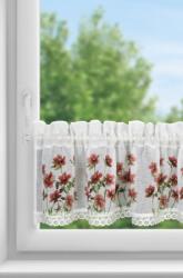 Takoy Vitrázs függöny ISA etaminból piros virágmintával és csipkével díszítve 150 x 30 cm