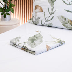 Takoy Pamut szatén lepedő 250x250 zöld virágok CALLY fehér alapon