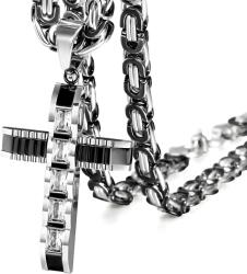 HARAHU DJ-38730 férfi nyaklánc kereszttel - Fekete / Ezüst / 60cm KP38730
