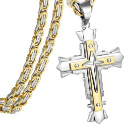 HARAHU MJ-38729 férfi nyaklánc kereszttel - Arany / Ezüst / 60cm KP38729