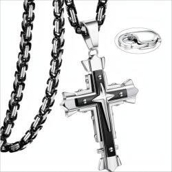 HARAHU Lanț bărbătesc cu cruce MJ-38723 - Negru / Argintiu / 60cm KP38723