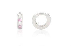 Ezüst baba fülbevaló bepattintós karika 4 rózsaszín és fehér kővel 5mm ródiumbevonatos