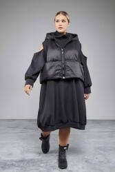 H-4 Set rochie neagra oversize cu umeri goi si vesta matlasata Talie unica
