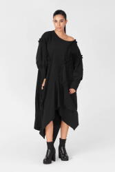 H-4 Rochie neagra in colturi cu maneci bufante si aplicatii volane, oversize 36