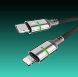 AVAX CB635 STEELY LED 27W USB-C - Lightning gyorstöltő kábel, fonott 1m, fekete (CB635)