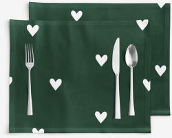 Goldea karácsonyi pamut reggeliző alátét - szívecskék, sötétzöld alapon - 2db 30 x 40 cm