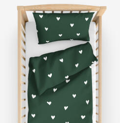 Goldea gyermek pamut ágyneműhuzat kiságyba - szívecskék, sötétzöld alapon 90 x 120 és 40 x 60 cm