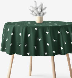 Goldea kör alakú pamut terítő - szívecskék, sötétzöld alapon Ø 150 cm