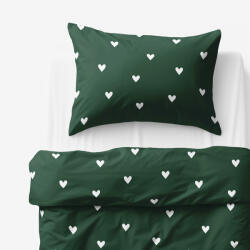 Goldea karácsonyi gyermek pamut ágyneműhuzat - szívecskék, sötétzöld alapon 150 x 200 és 50 x 60 cm