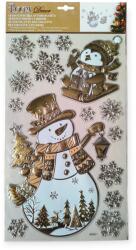  Karácsonyi ablakmatrica hóemberrel és pingvinnel bézs-pezsgő színben 24x41 cm (1231592)