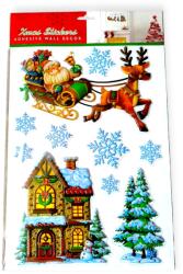  Színes házikós karácsonyi ablakmatrica - szán motívummal 29×41 cm (13373)