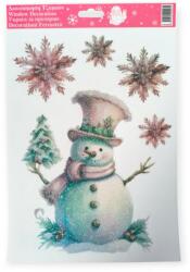  Karácsonyi matricák hóember és pelyhek rózsaszín csillámmal 20x27 cm (1243374)