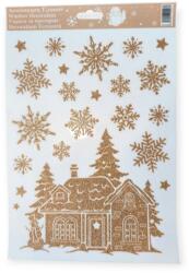  Bronz csillámos templomos karácsonyi ablakmatrica - ünnepi dekor 20×30 cm (1217136)