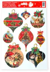  Színes gömbös karácsonyi ablakmatrica - vintage csillogó dekor 20×30 cm (1206416)