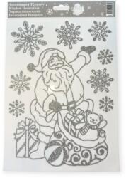 Mikulás karácsonyi ablakmatrica ajándéktáskával ezüst csillámos 20×27 cm (1243350)