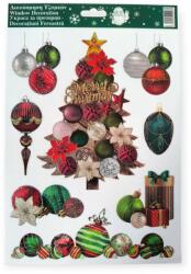  Csillogó vintage gömbös karácsonyi ablakmatrica - karácsonyfa 20×30 cm (1217129)