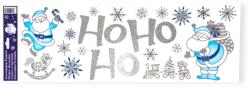  Karácsonyi ablakmatrica - Mikulás HoHoHo hópelyhekkel, kék-ezüst csillogás 20x60cm (1228489)