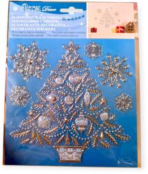  Karácsonyi ablakmatrica - Ezüstkék fenyő és hópehely 18x23cm (1245087)