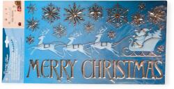  Karácsonyi ablakmatrica - Rénszarvasok szánnal és Boldog Karácsonyt felirattal 24x47cm, ezüst (1245091)