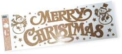 Karácsonyi ablakmatrica - Bronz csillogó Merry Christmas hóember 20x60cm (1206427)