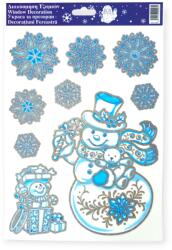  Karácsonyi ablakmatrica hóemberrel és ajándékokkal - ezüst égbolt dekor 20×30 cm (1199108)