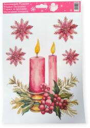  Karácsonyi matricák gyertyák és hópelyhek rózsaszín csillámmal 20x27 cm (1243373)