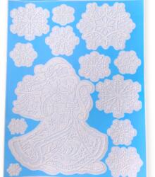  Fehér irizáló karácsonyi ablakmatrica - Mikulás és hópelyhek, 30x42 cm (1198297)