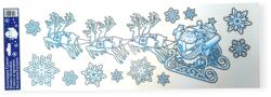  Kék karácsonyi ablakmatrica ezüst Mikulás szánnal és hópelyhekkel 20x60 cm (1206420)
