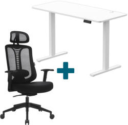 LVN System - Set LVN System Control+ elektromos asztal + Ergo Essential forgószék szett | Fehér 120x60cm elektromosan állítható magasságú íróasztal + fekete forgószék