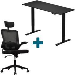 LVN System - Set LVN System Lite elektromos asztal + forgószék szett | Fekete 140x60cm elektromosan állítható magasságú íróasztal + fekete forgószék